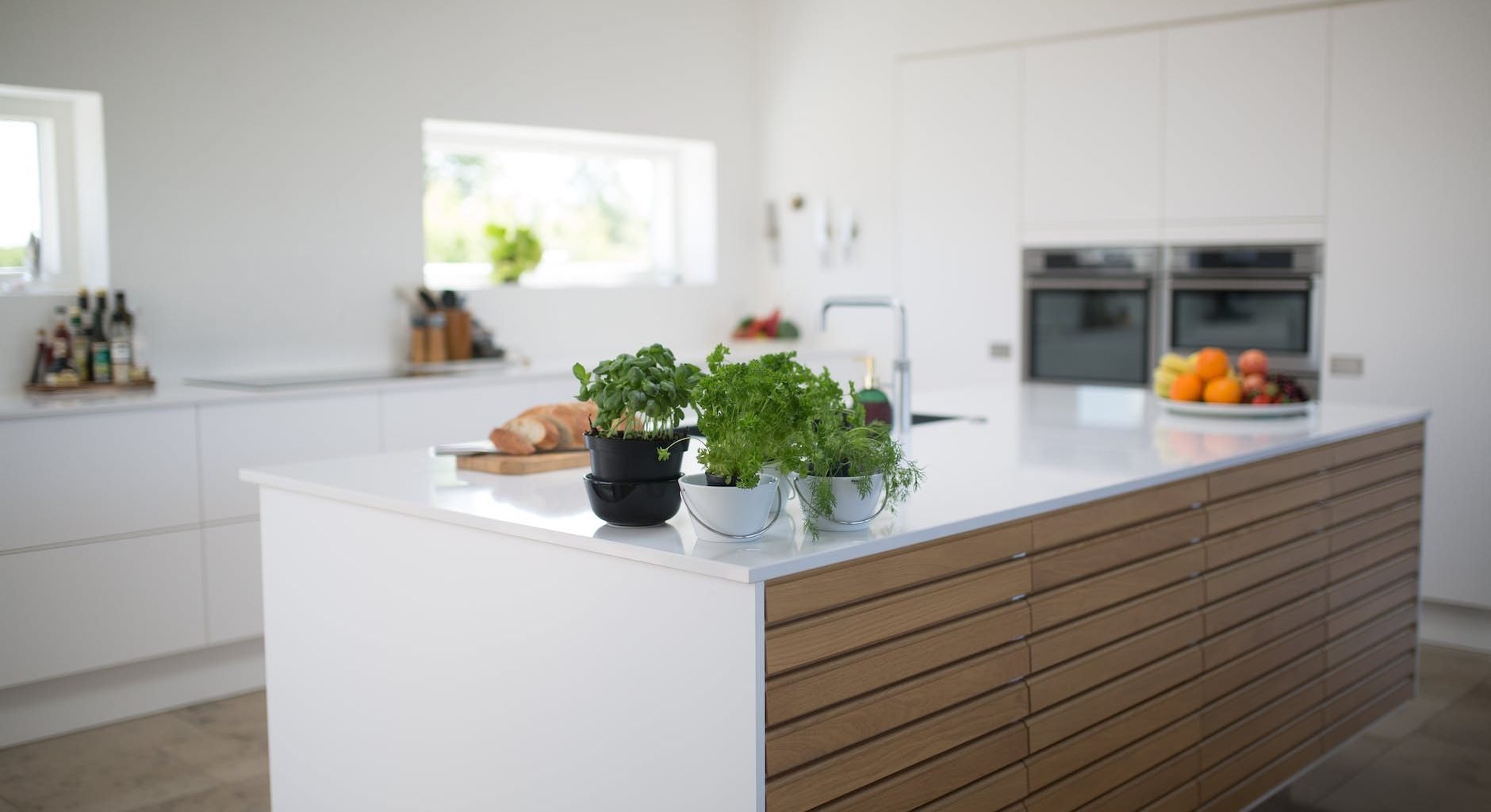 green leafed plants on kitchen island